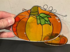 1 Pair of Vintage Stained Glass Pumpkin 5.5” long Suncatcher