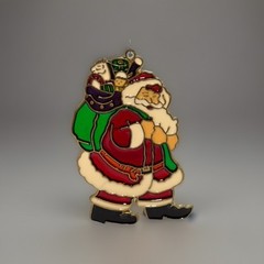 Santa Sun Catcher Baked Stained Glass Look Retro Christmas Vintage 5.5”x3.5”