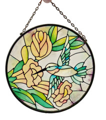 Hummingbird Stained Glass Handpainted Hanging Suncatcher Flowers Bird