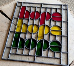 60s-70s Vintage MCM Leaded Stained Glass Sun Catcher 15 x 12.5″