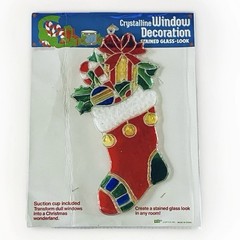 Vtg 80s Christmas Crystalline Suncatcher Stocking Window Decoration 10” Giftco