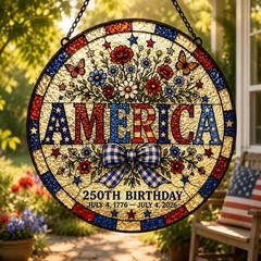 4th of July America Stained Glass Suncatcher