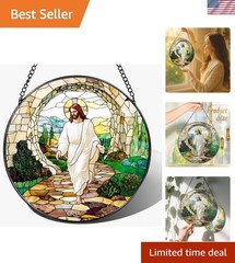 8-Inch He is Risen Stained Glass Suncatcher – Vibrant Christian Decor
