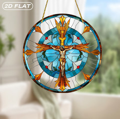 Jesus Cross Suncatcher, Acrylic Stained Glass Style Religious Window Decor