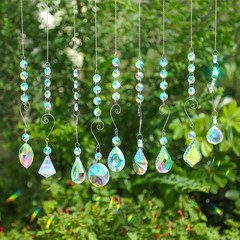 9 Pieces Sun Catchers Indoor Window Suncatcher Crystals Prisms Chain Pendant