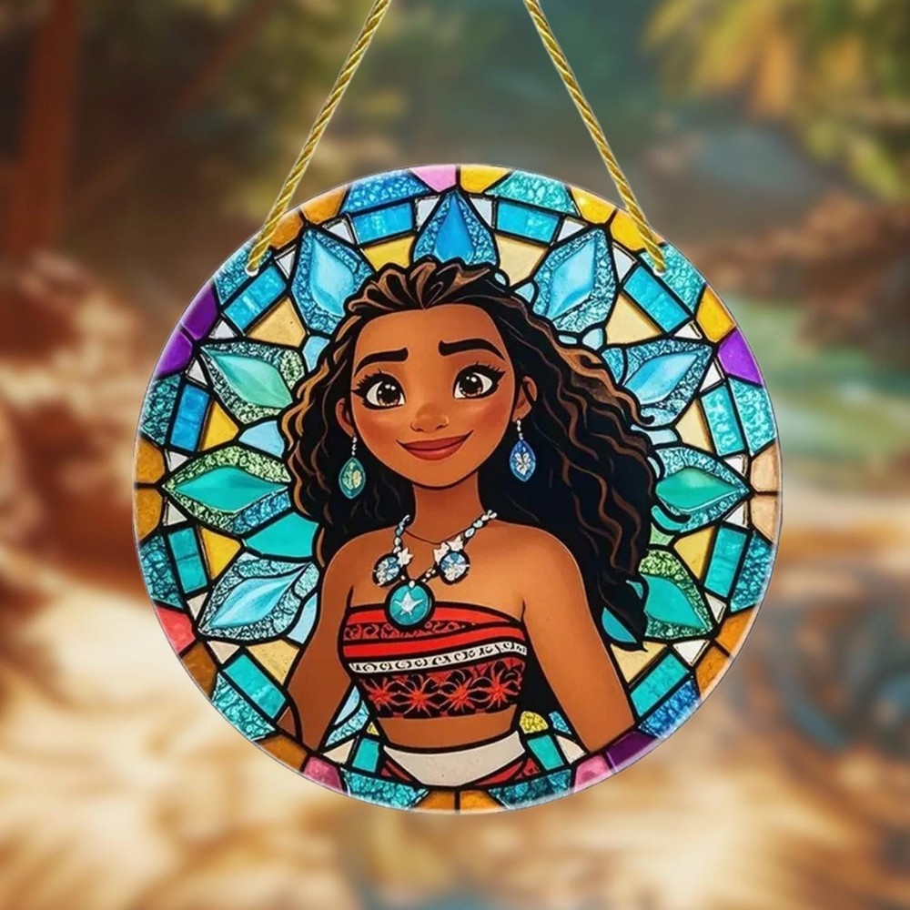 Moana Princess Ocean Waves Suncatcher, Disney Princess Stained Glass Decoration,