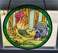 Stained Glass Rooster Suncatcher 6.5″ Window Hanging Farmhouse Country Decor