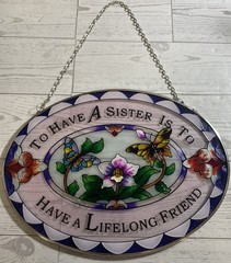 Majestic Sister Suncatcher Hand Painted Glass Art 8.5” X 6.5” Window Hanging