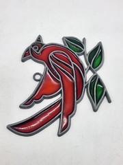 Vintage Suncatcher Cardinal Red Bird Faux Stained-Glass Acrylic