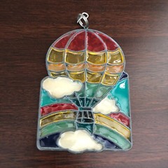 Vintage Hot Air Balloon Stain Glass Sun Catcher Multi Color