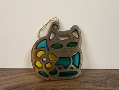 Cat Suncatcher 3″ Cast Iron Stained Glass Kitten Sun Catcher Laying Down Sitting