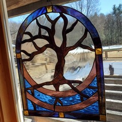 Tree Of Life Stained Glass Window Panel Suncatcher, Contemporary Arch Design