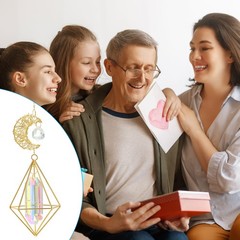 Crystal Suncatcher Moon Wind Chimes with Geometric Frame Prism