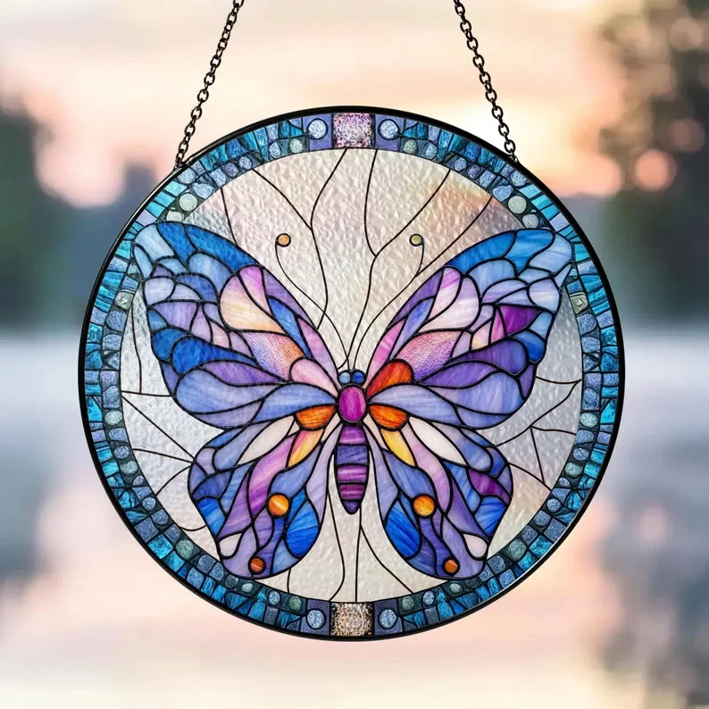 Butterfly Faux Stained Glass Suncatcher Glass Window Hanging Art Home Decor Gift