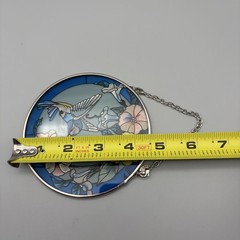 AMIA Hummingbird Flowers Glass Suncatcher Blue Round 4.5″ Window Hanging Decor
