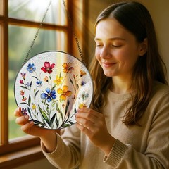 Wildflower Stained Glass Suncatcher – 8 Inch Window Decor for Flower Lovers