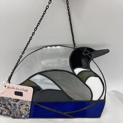 Stained Glass Window Panel Suncatcher Swimming Duck Multicolored Hanging Chain