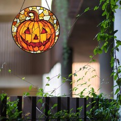 Halloween Pumpkin Stained Glass Window Hanging Sun Catcher 7.87inch Decoration