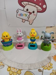 LOT OF 4 SOLAR POWERED DANCING EASTER BOBBLE HEADS 2 YELLOW CHICKS & 2 EASTER…