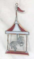 Vtg Stained Glass Carousel Horse Suncatcher Twisted Metal Frame Whimsical 9″