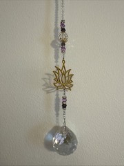 Lotus Purple Gold Suncatcher Pendant Prism Hanging Window Decor