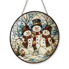 Snowman Christmas Stained Glass Suncatcher, Vintage Snowman Xmas Window Hanging