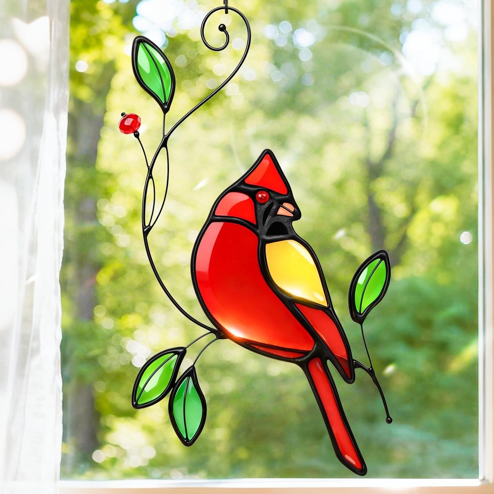 Stained Glass Cardinal Suncatcher – Handmade Window Ornament for Mother’s Day