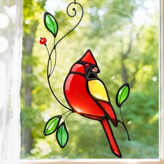Stained Glass Cardinal Suncatcher – Handmade Window Ornament for Mother’s Day
