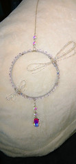 Handmade Silver Clear Purple Beaded Crystal Ring Dragonfly Prism Drop Suncatcher