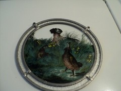 Glass Suncatcher 8 1/2″ hunting dog with birds scene hunting scene no chain
