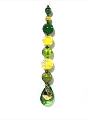 Green & yellow fractured glass bead suncatcher w/ gold sand dollar. Nautical