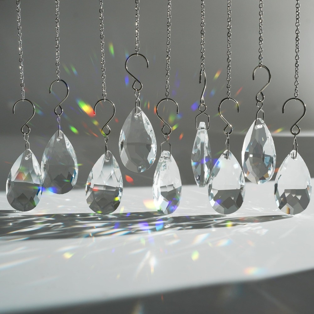 Crystal Sun Catcher, 38mm Hanging Clear Teardrops Chandelier Crystals Parts