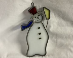 Vintage Stained Glass Snowman Sun Catcher Pre-Owned