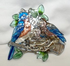 Amia Suncatcher Bluebirds with Nest Hand Painted 4.5″ x 4″ w/ Chain