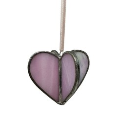 Vintage 90s Stained Glass Heart Ornament Pink Iridescent Handmade Suncatcher 3″