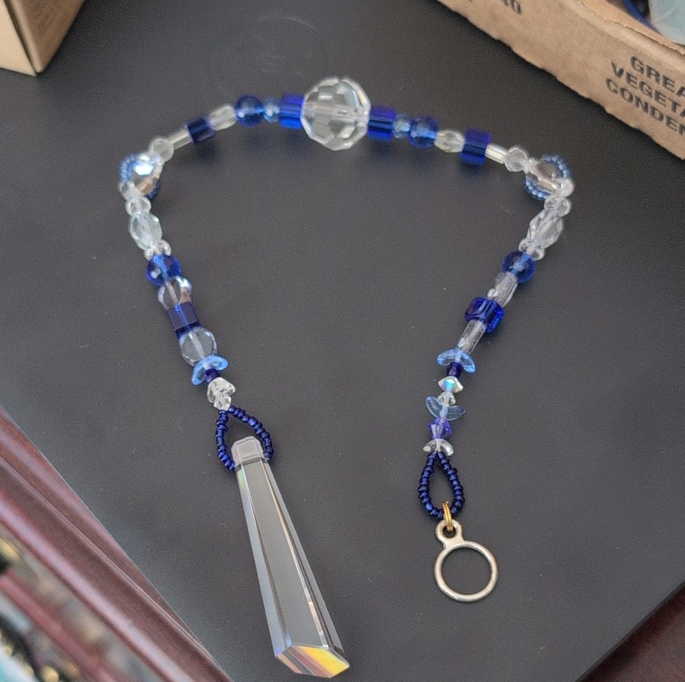 Blue Clear Silver Glass Beaded Suncatcher Hanging Ornament for Any Room Adults