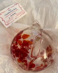 Hand Blown Art Glass Orb Suncatcher Red Orange Confetti Hanging Ornament