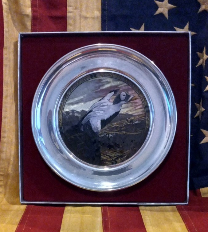 💥Vintage Limited Edition Jefferson Pewter Stained Glass Ducks Collector Plate