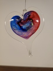 Handblown Art Glass Heart Shaped Ornament Suncatcher Signed Luke Adams Valentine