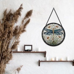Dragonfly Suncatcher Stained Glass Window Hanging, Dragonfly Flower Sun Catch…