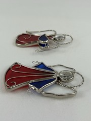 Stained Glass Angel Ornament Sun Catcher Vintage Christmas Red White Blue Harp