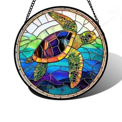DASTOLL Stained Glass Window Hanging, Colored Turtle Ocean Suncatcher Diamond Gl