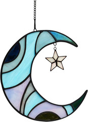 Stars and Moon Stained Glass Suncatcher – Window Decor Gift for Home Indoor – Cr