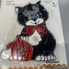 Vintage Giant-Sized Halloween Crystalline Cat & Pumpkin Window Decoration