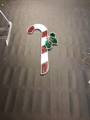 Vintage Stained Class Candy Cane Christmas Suncatcher 9.5 Inches