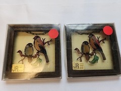 Vintage Painted Glass Art By Austrian Artist Johann Rumpf Wien Birds Robin Lot 2