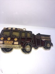 Fire Fighter / Firetruck Ornament Stained Glass Acrylic Metal. Vintage