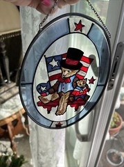 Suncatcher Patriotic Bear And Flag 7 1/4 X 5 1/2