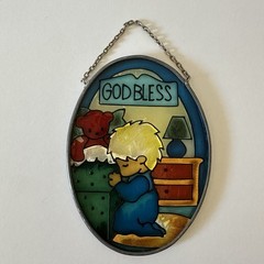 Vintage Joan Baker Designs God Bless Glass Suncatcher 90s
