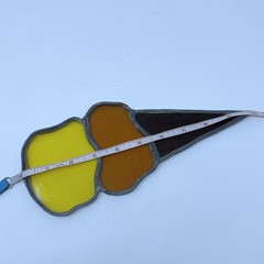 Vintage Stained Glass Sun Catcher Ice Cream Scoop Cone Large Orange Yellow Brown